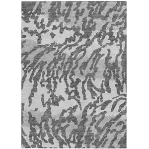 Photo of Gray And Ivory Animal Print Washable Indoor Outdoor Area Rug