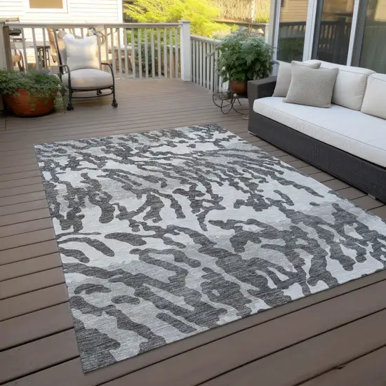 Gray And Ivory Animal Print Washable Indoor Outdoor Area Rug Photo 8