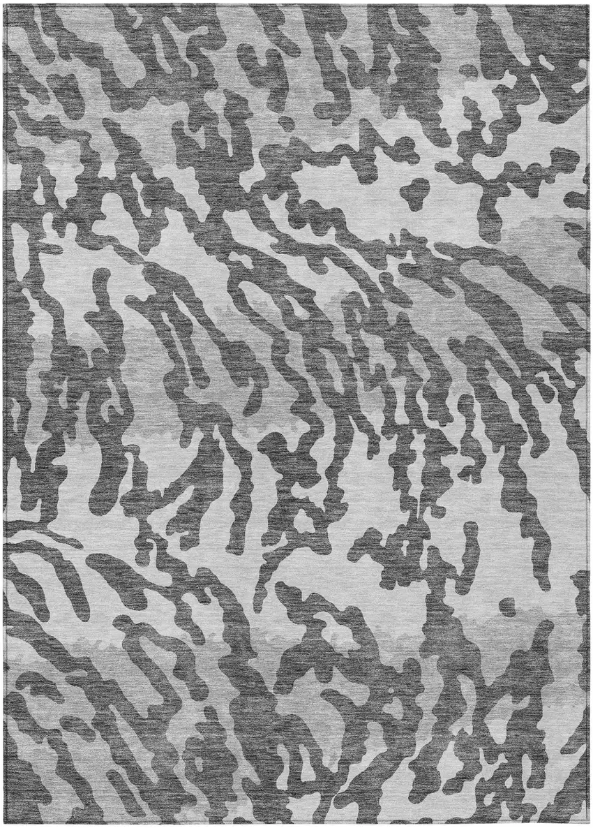 Gray And Ivory Animal Print Washable Indoor Outdoor Area Rug Photo 2