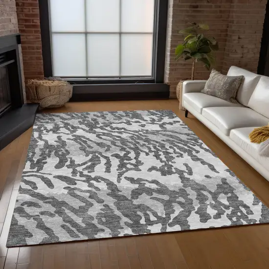 Gray And Ivory Animal Print Washable Indoor Outdoor Area Rug Photo 9