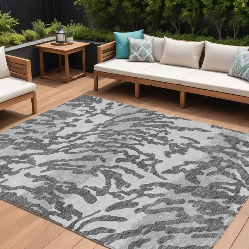 Gray And Ivory Animal Print Washable Indoor Outdoor Area Rug Photo 1