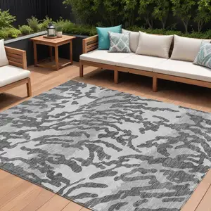 Photo of Gray And Ivory Animal Print Washable Indoor Outdoor Area Rug