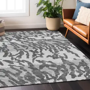Photo of Gray And Ivory Animal Print Washable Indoor Outdoor Area Rug
