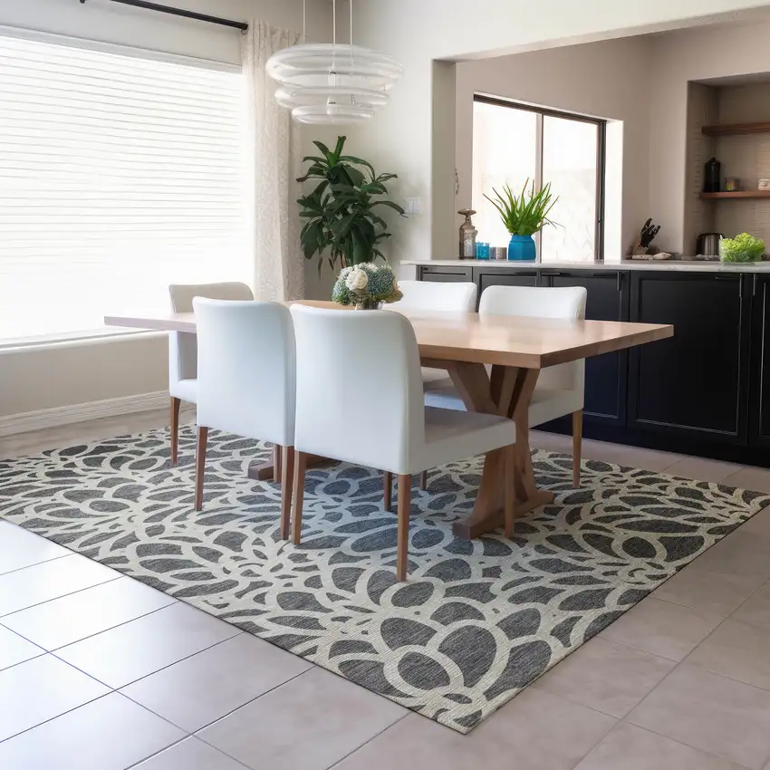 Gray And Ivory Botanical Leaves Washable Indoor Outdoor Area Rug Photo 4