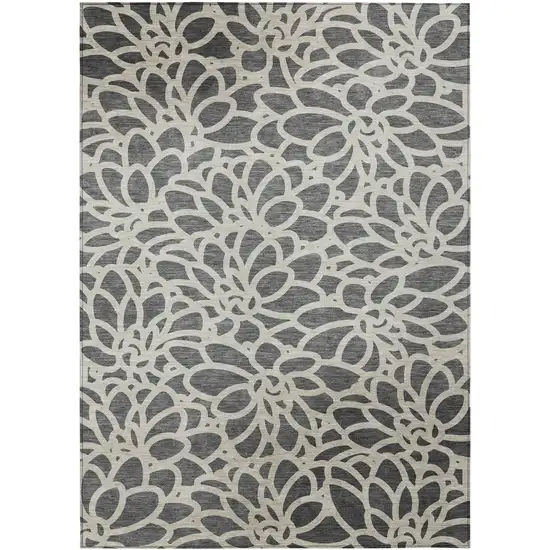 Gray And Ivory Botanical Leaves Washable Indoor Outdoor Area Rug Photo 7