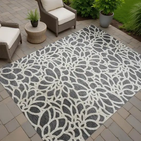 Gray And Ivory Botanical Leaves Washable Indoor Outdoor Area Rug Photo 6