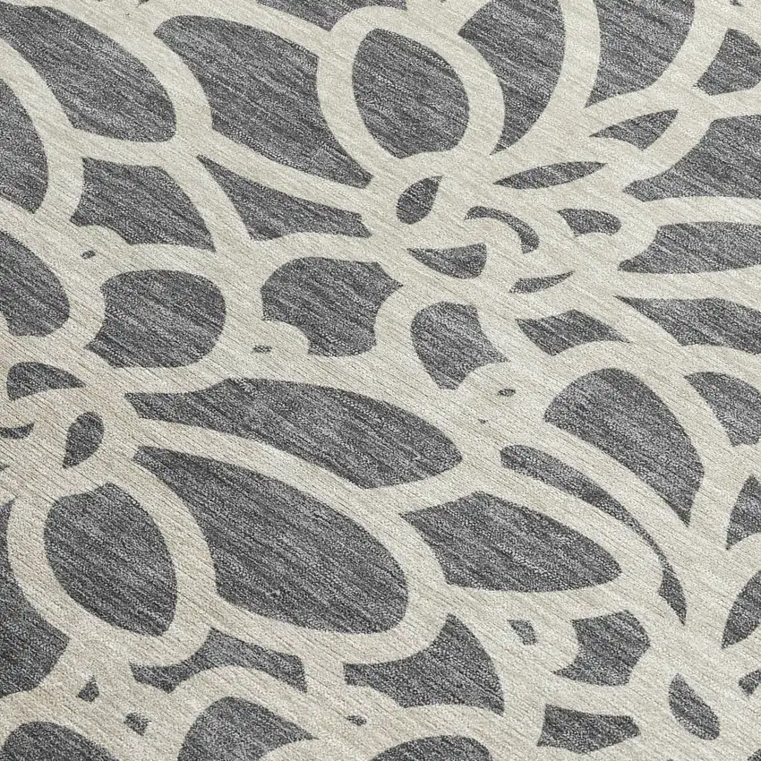 Gray And Ivory Botanical Leaves Washable Indoor Outdoor Area Rug Photo 2