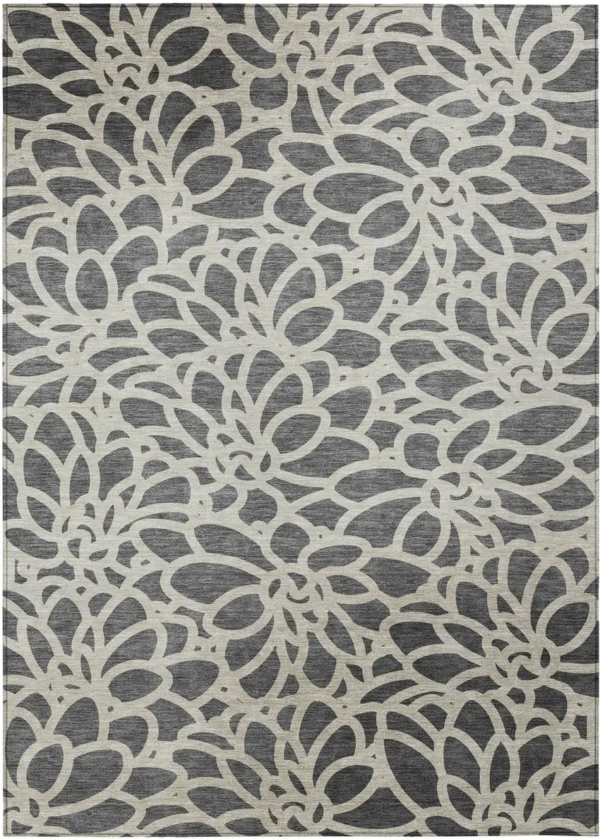 Gray And Ivory Botanical Leaves Washable Indoor Outdoor Area Rug Photo 7