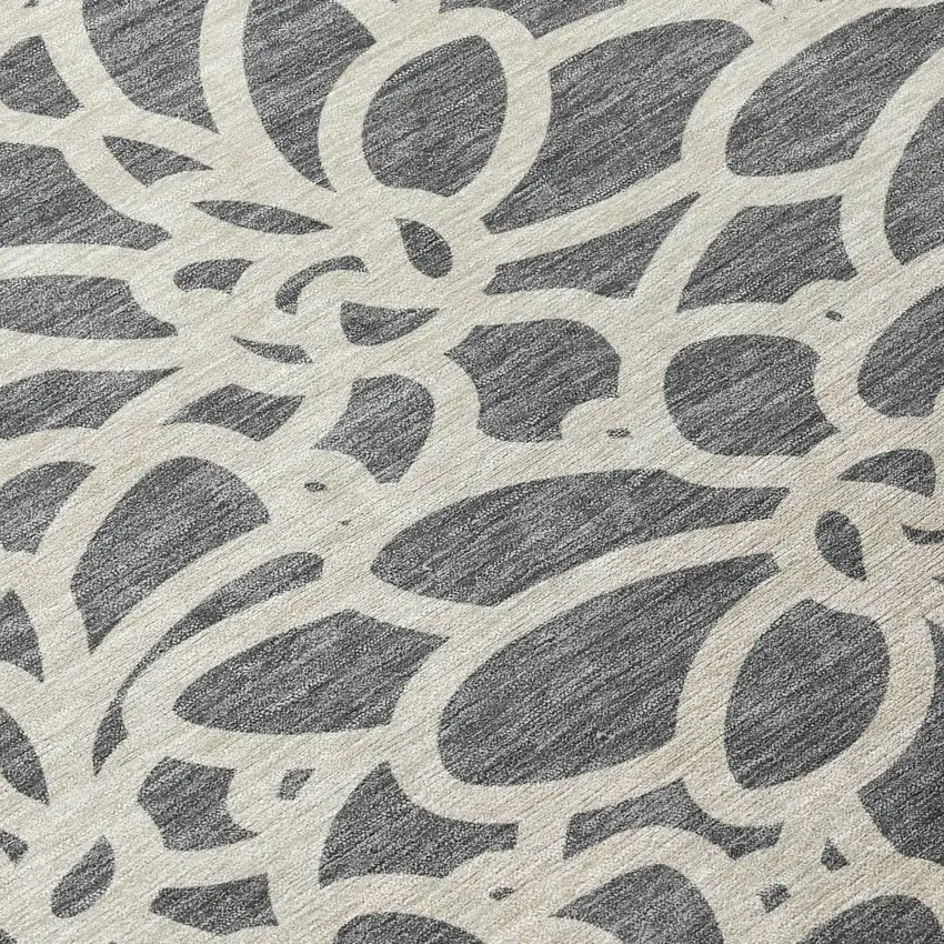 Gray And Ivory Botanical Leaves Washable Indoor Outdoor Area Rug Photo 1