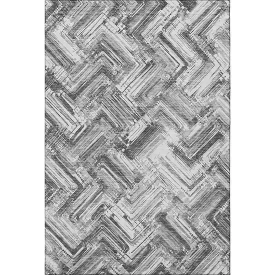 Gray And Ivory Chevron Washable Area Rug With UV Protection Photo 4