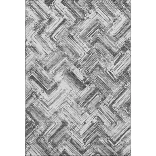 Gray And Ivory Chevron Washable Area Rug With UV Protection Photo 1