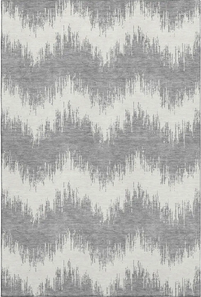 Gray And Ivory Chevron Washable Area Rug With UV Protection Photo 1