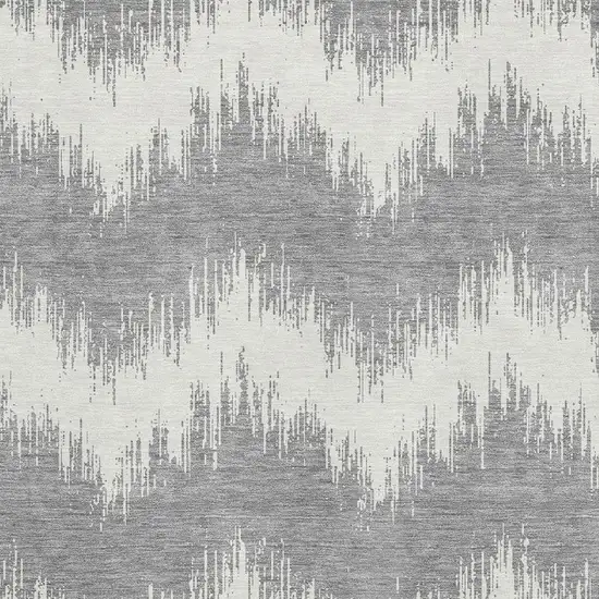 Gray And Ivory Chevron Washable Area Rug With UV Protection Photo 3