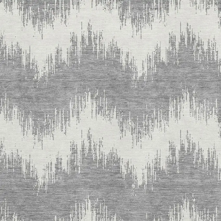 Gray And Ivory Chevron Washable Area Rug With UV Protection Photo 3