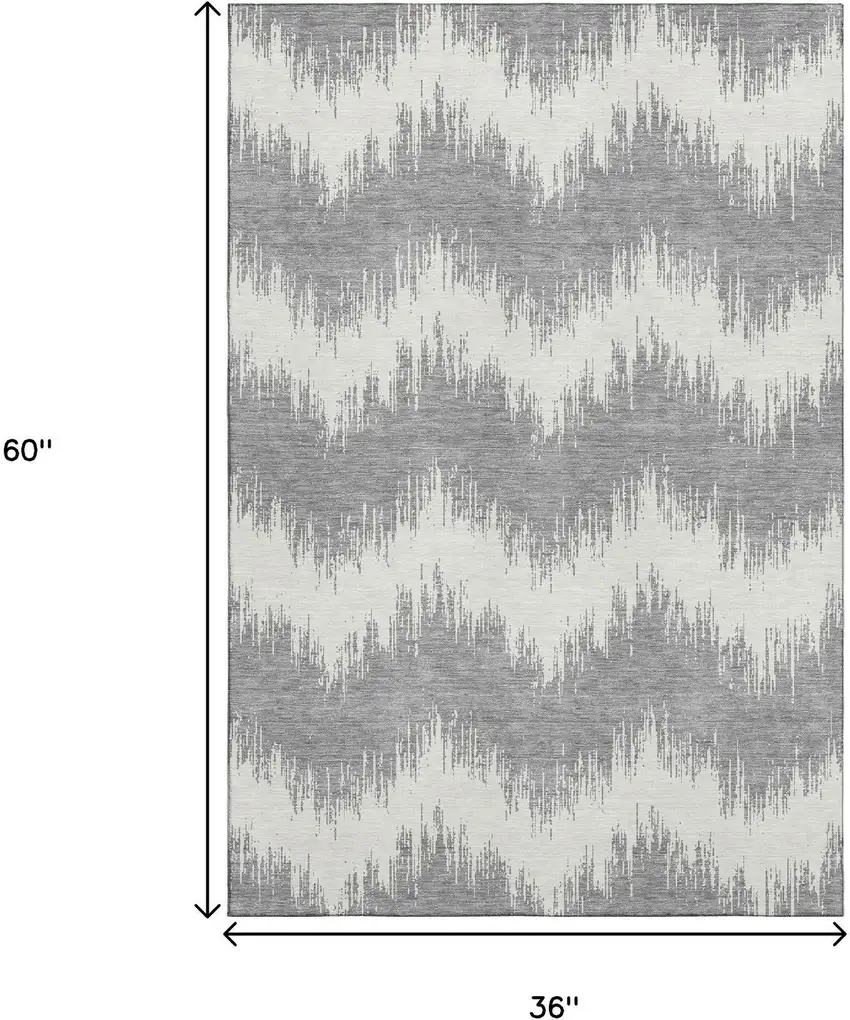 Gray And Ivory Chevron Washable Area Rug With UV Protection Photo 3
