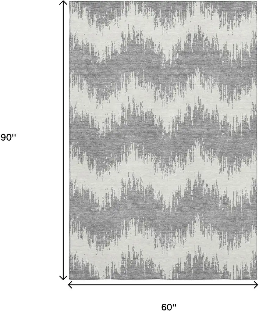 Gray And Ivory Chevron Washable Area Rug With UV Protection Photo 9