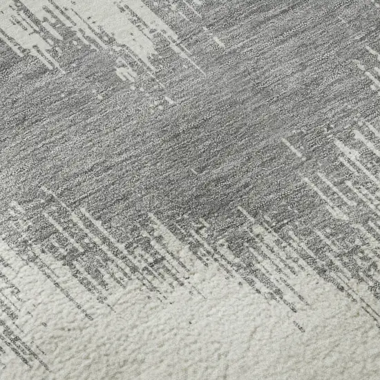 Gray And Ivory Chevron Washable Area Rug With UV Protection Photo 8