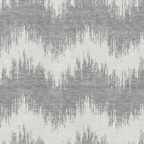 Gray And Ivory Chevron Washable Area Rug With UV Protection Photo 3