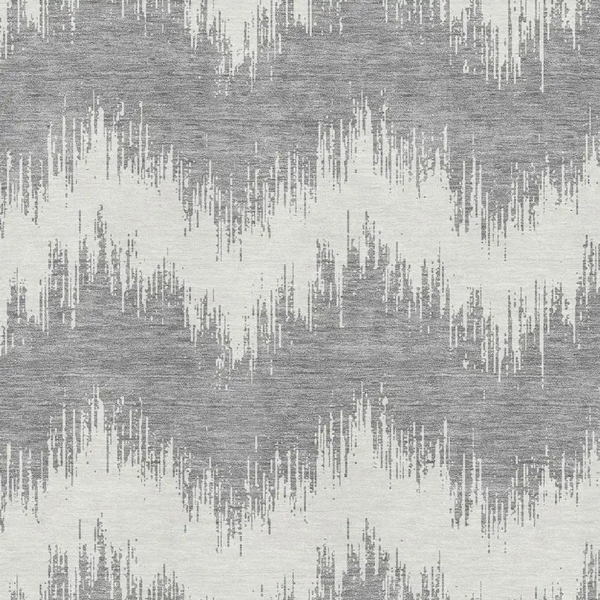 Gray And Ivory Chevron Washable Area Rug With UV Protection Photo 3