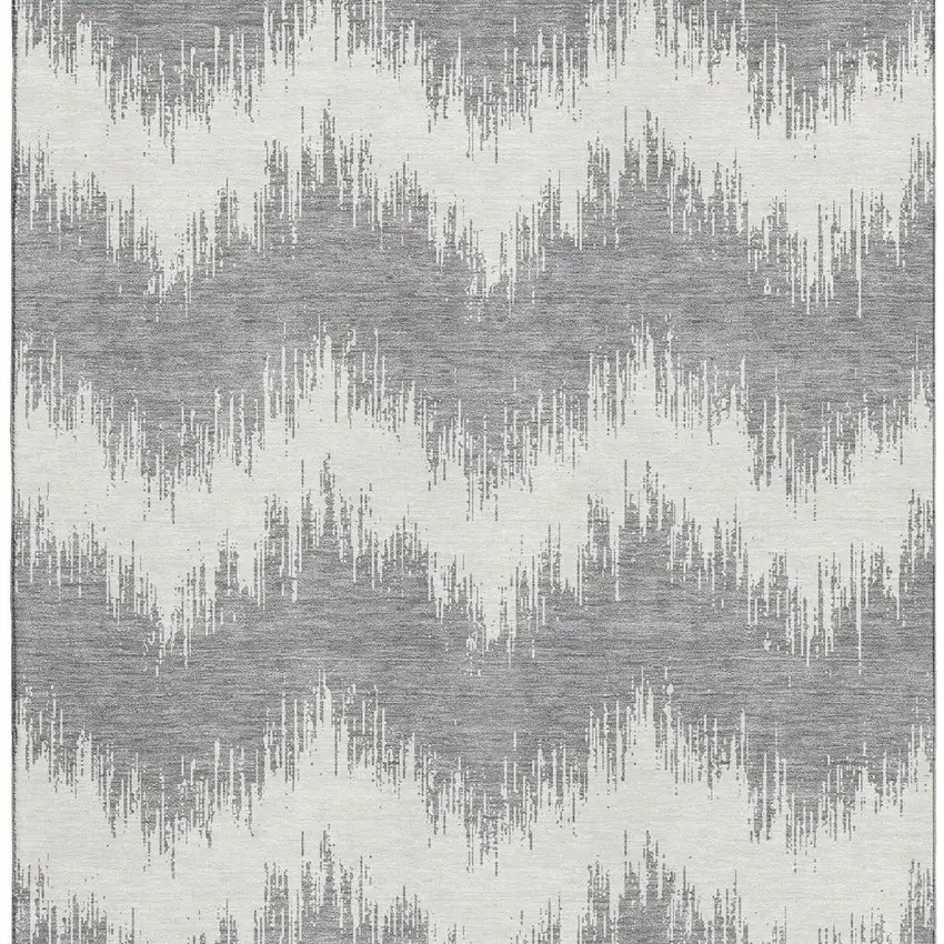 Gray And Ivory Chevron Washable Area Rug With UV Protection Photo 4
