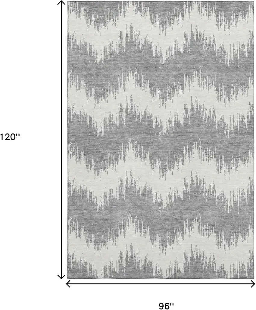 Gray And Ivory Chevron Washable Area Rug With UV Protection Photo 9