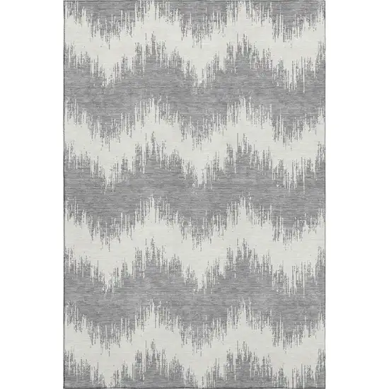 Gray And Ivory Chevron Washable Area Rug With UV Protection Photo 1
