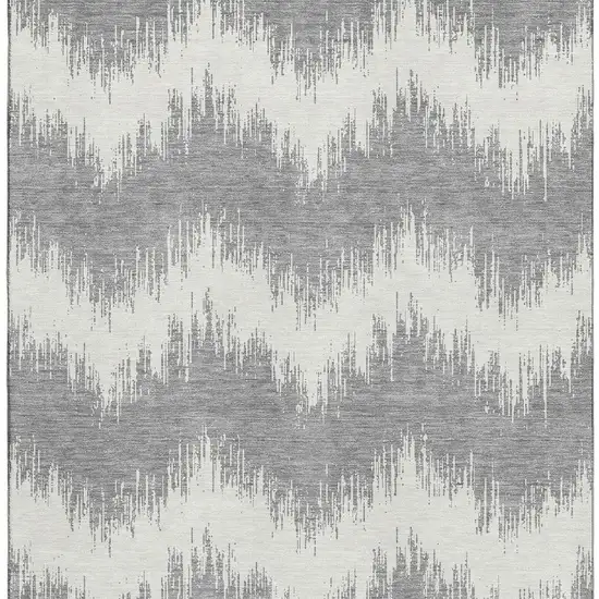 Gray And Ivory Chevron Washable Area Rug With UV Protection Photo 4