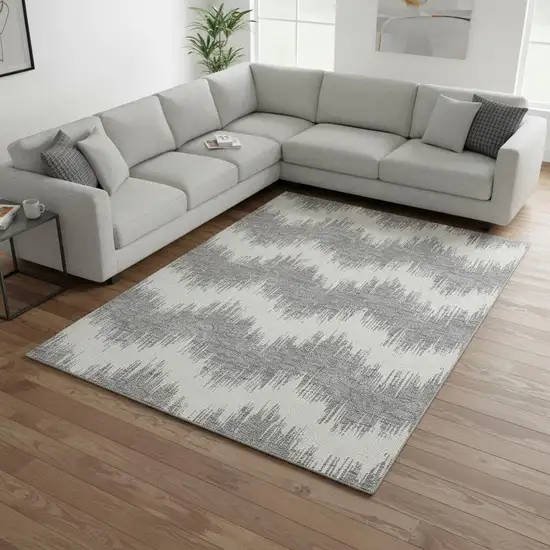 Gray And Ivory Chevron Washable Area Rug With UV Protection Photo 2