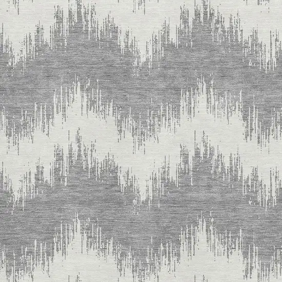 Gray And Ivory Chevron Washable Area Rug With UV Protection Photo 3