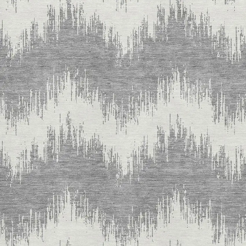 Gray And Ivory Chevron Washable Area Rug With UV Protection Photo 3