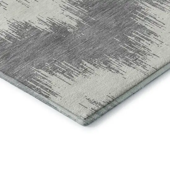 Gray And Ivory Chevron Washable Area Rug With UV Protection Photo 8