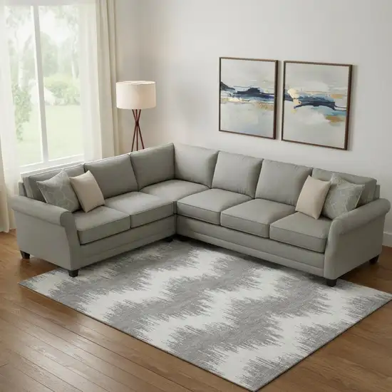 Gray And Ivory Chevron Washable Area Rug With UV Protection Photo 1