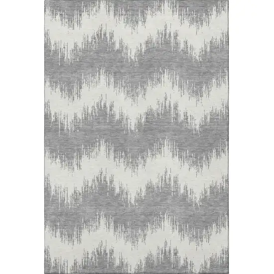 Gray And Ivory Chevron Washable Area Rug With UV Protection Photo 4