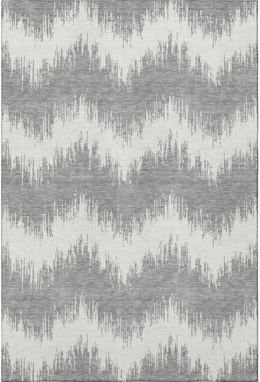Gray And Ivory Chevron Washable Area Rug With UV Protection Photo 4