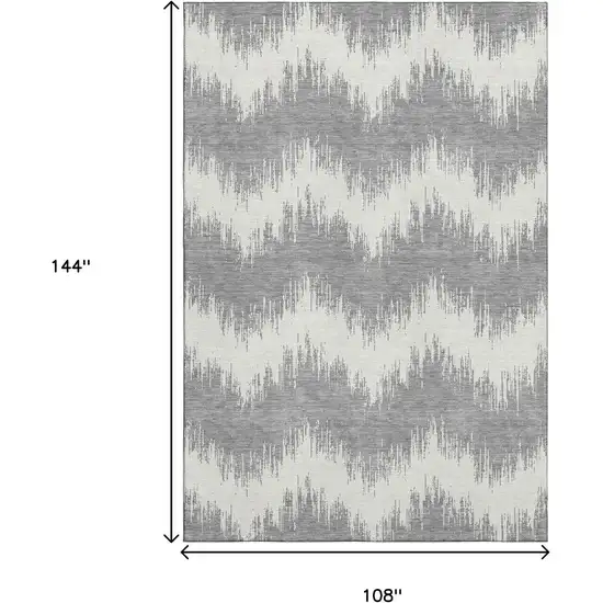 Gray And Ivory Chevron Washable Area Rug With UV Protection Photo 8