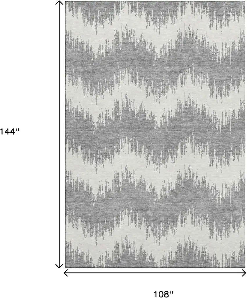 Gray And Ivory Chevron Washable Area Rug With UV Protection Photo 8