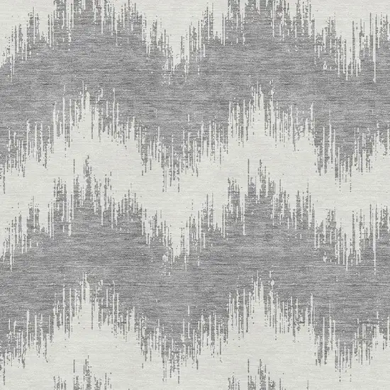 Gray And Ivory Chevron Washable Area Rug With UV Protection Photo 3