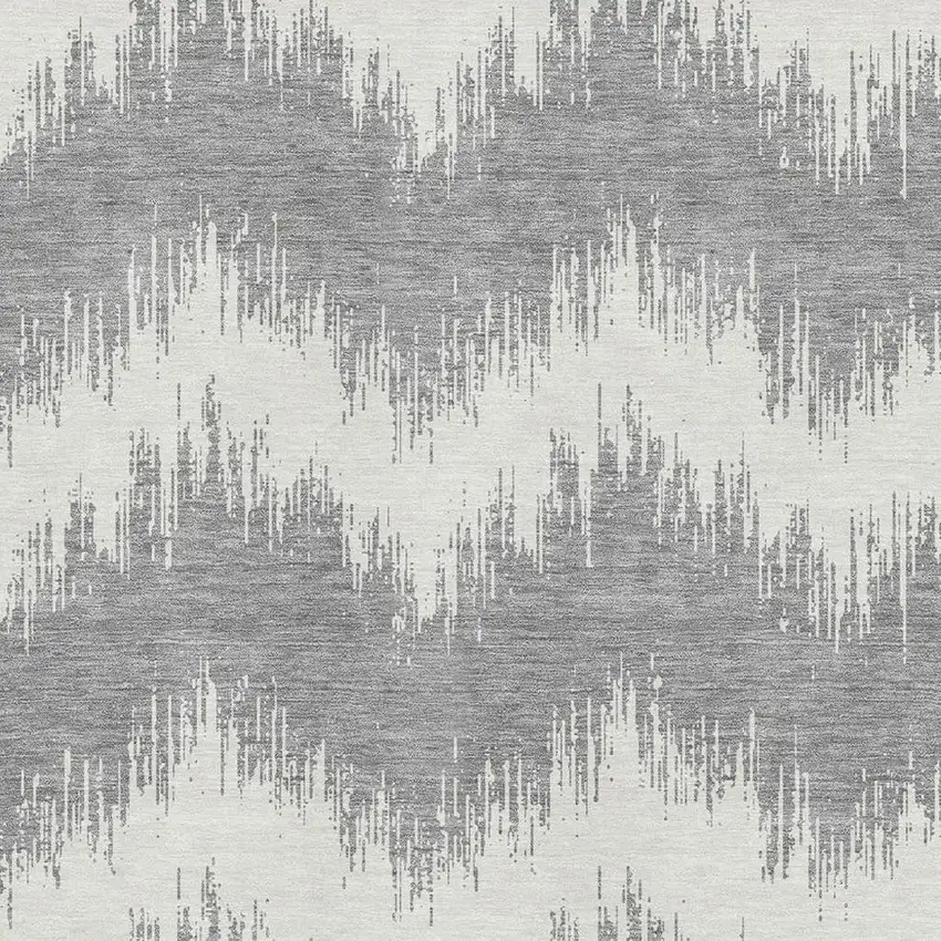 Gray And Ivory Chevron Washable Area Rug With UV Protection Photo 3