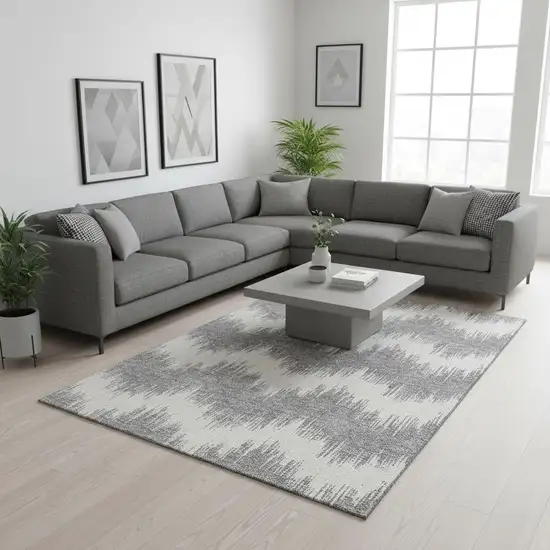 Gray And Ivory Chevron Washable Area Rug With UV Protection Photo 2