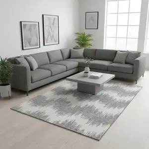 Photo of Gray And Ivory Chevron Washable Area Rug With UV Protection