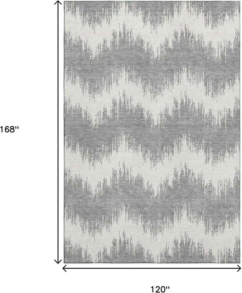 Gray And Ivory Chevron Washable Area Rug With UV Protection Photo 9