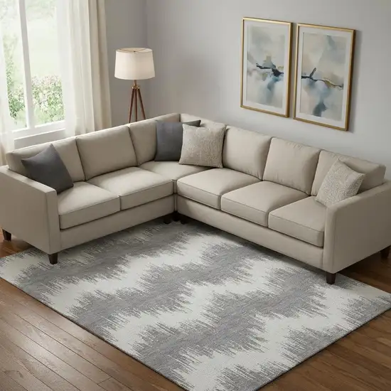 Gray And Ivory Chevron Washable Area Rug With UV Protection Photo 1