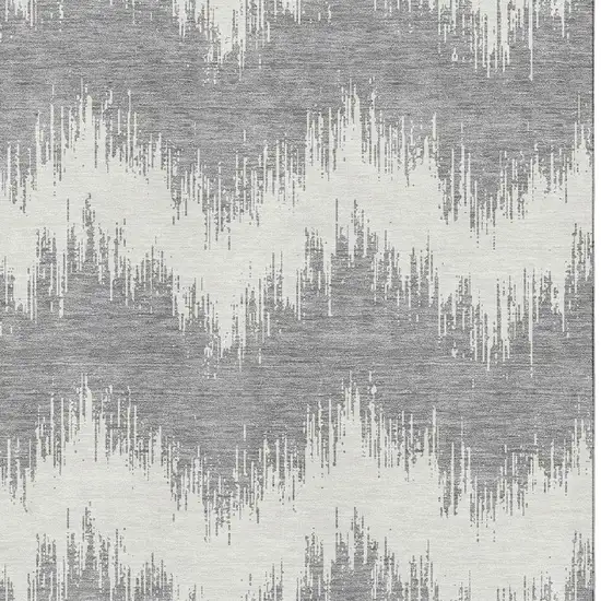 Gray And Ivory Chevron Washable Area Rug With UV Protection Photo 3