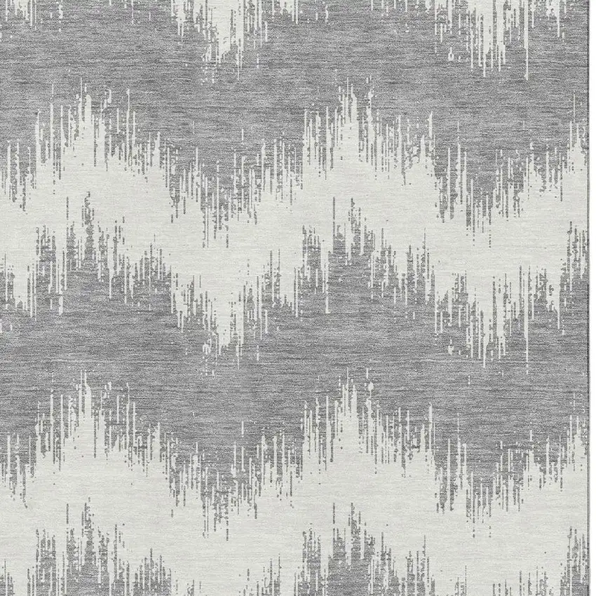 Gray And Ivory Chevron Washable Area Rug With UV Protection Photo 3