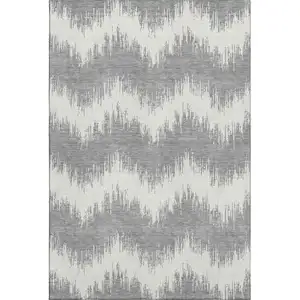 Photo of Gray And Ivory Chevron Washable Area Rug With UV Protection