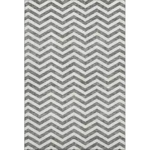 Photo of Gray And Ivory Chevron Washable Area Rug With UV Protection