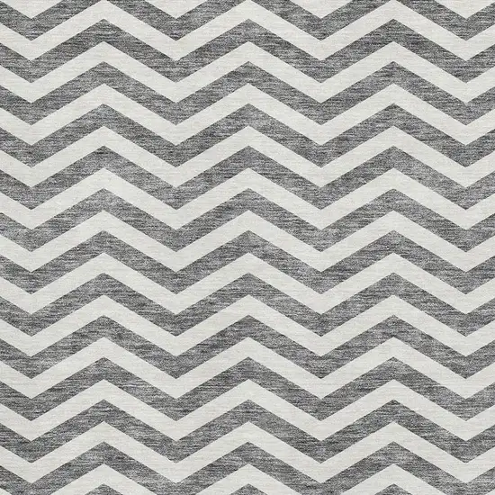 Gray And Ivory Chevron Washable Area Rug With UV Protection Photo 3