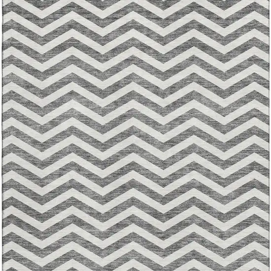 Gray And Ivory Chevron Washable Area Rug With UV Protection Photo 4