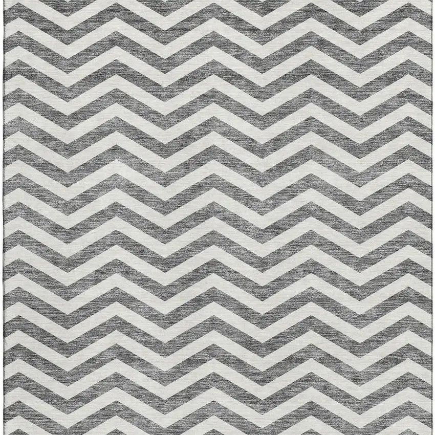 Gray And Ivory Chevron Washable Area Rug With UV Protection Photo 4