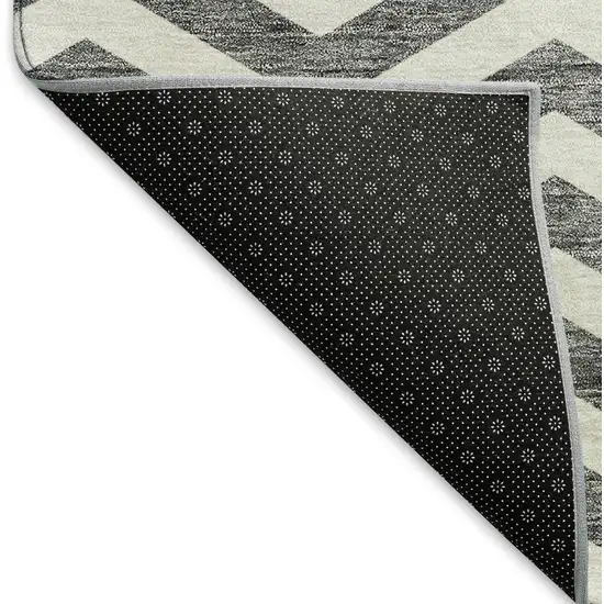 Gray And Ivory Chevron Washable Area Rug With UV Protection Photo 7